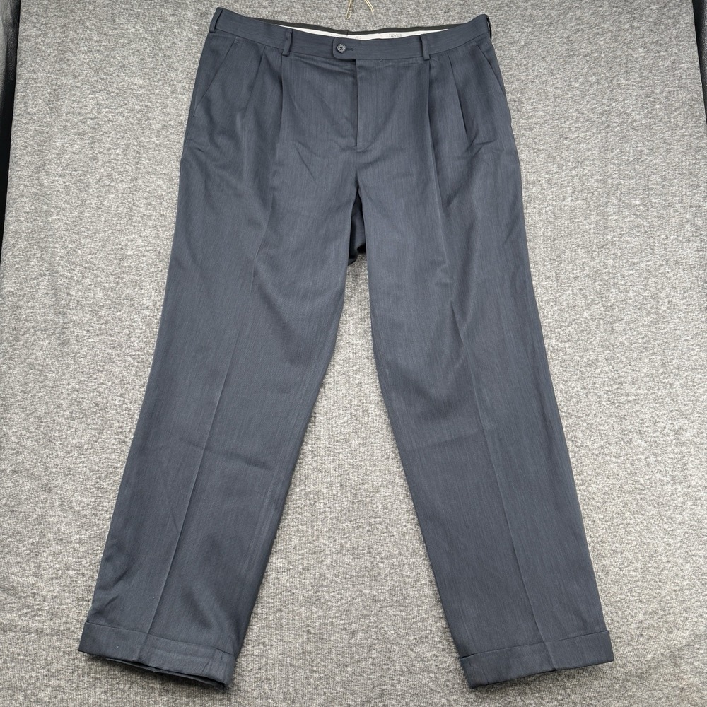 Perry Ellis Portfolio Dress Trousers Mens 40x32 Navy Pleated Cuffed Classic Fit
